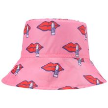 GRS Rpet bucket hat Fashionable pink lipstick printed recycled polyester hat for women recycle custom hat